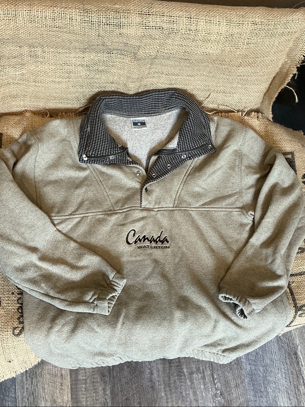 Olive Pullover Hoodie with Contrast Snap Collar Size Large